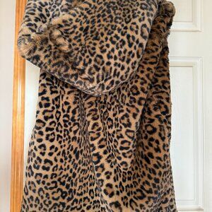 Zara Leopard Faux Fur Hooded Vest Size Small